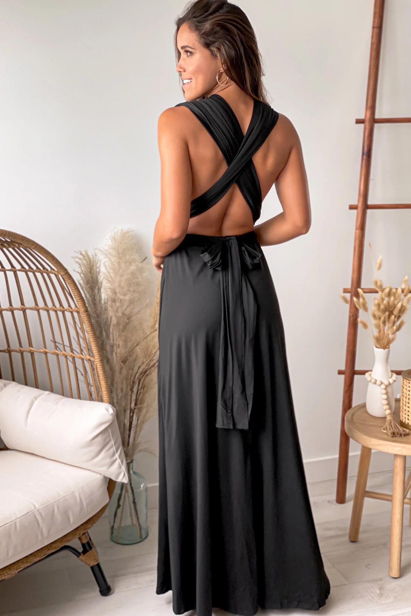 Black Multi Tie Maxi Dress With Slit