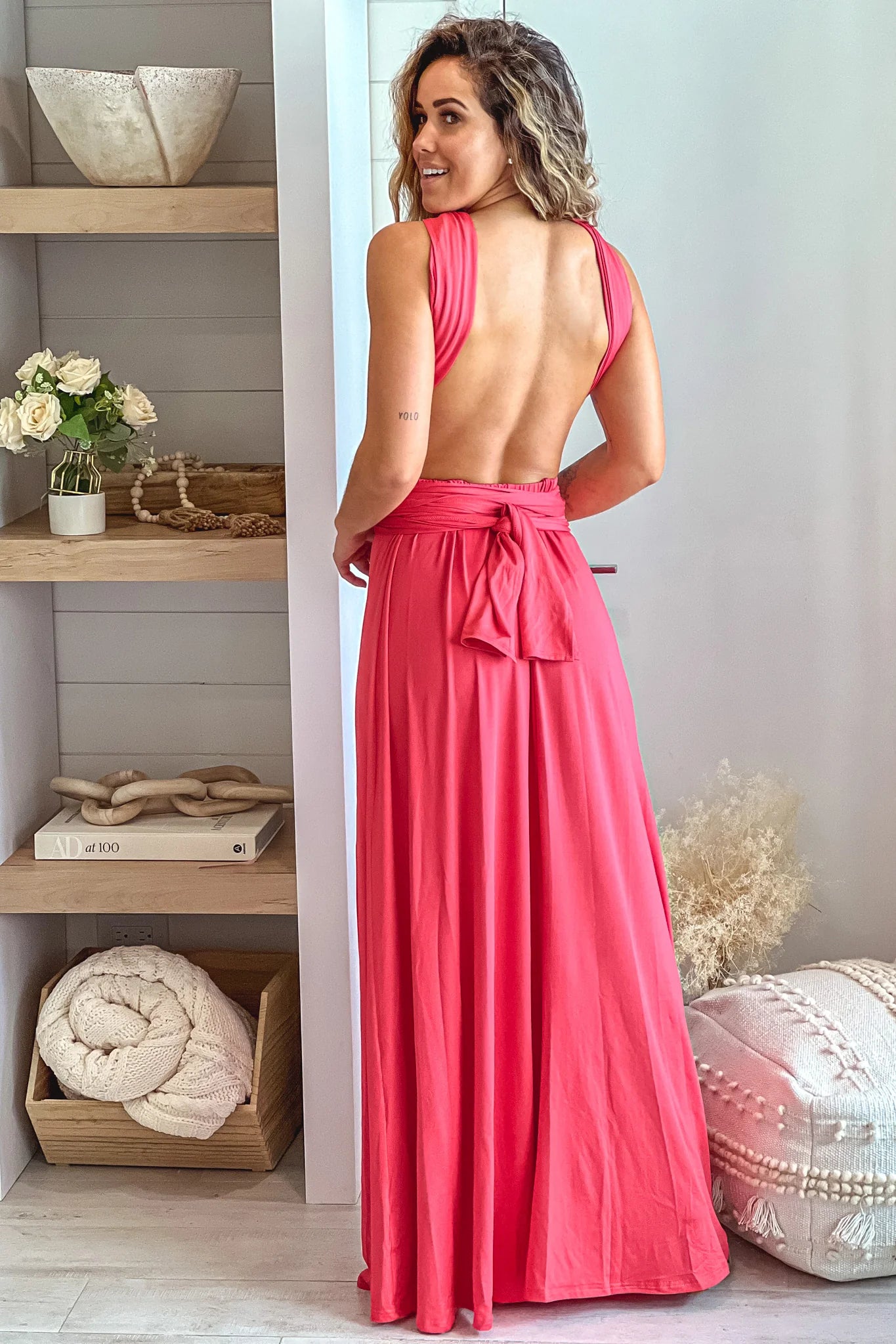 Rose Multi Tie Maxi Dress With Slit