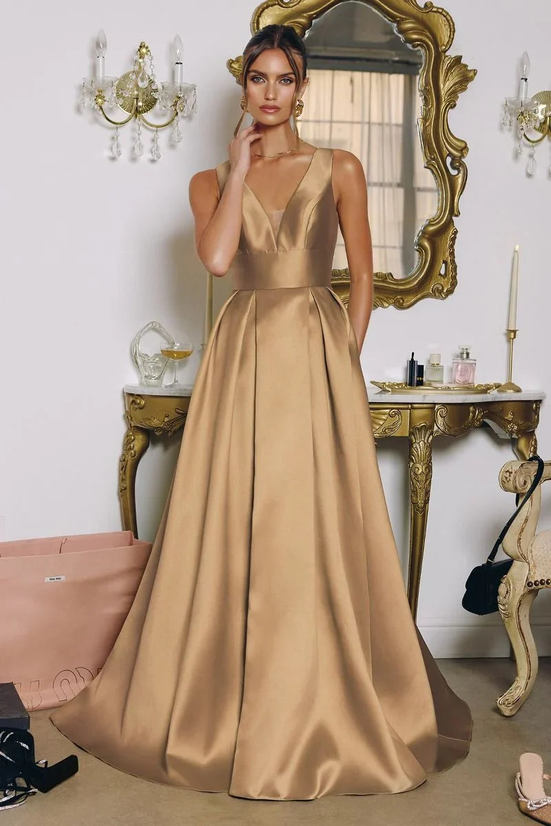 ANDERSYN GOWN MIKADO SATIN A LINE DRESS WITH POCKETS
