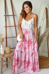 White And Pink Tie Dye Maxi Dress
