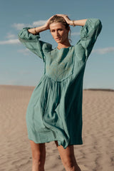 Serendipity Embroidered Dress in Light Teal FINAL SALE