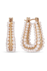 Soft Curve Pearl Lined Hoop Earrings