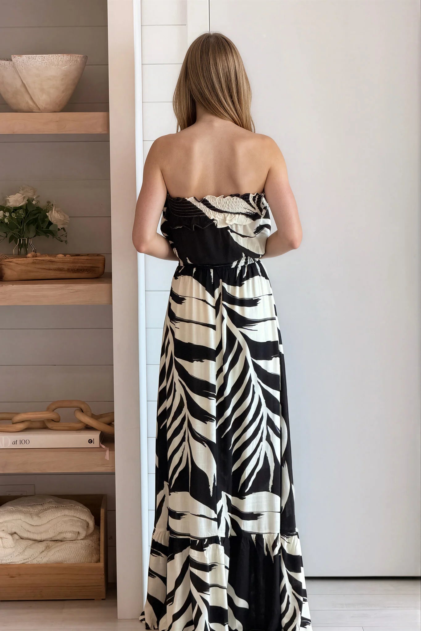 Black Leaf Print Maxi Dress