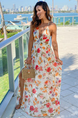Ivory Floral Cut Out Maxi Dress