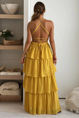 Mustard Layered Maxi Dress With Cut Outs