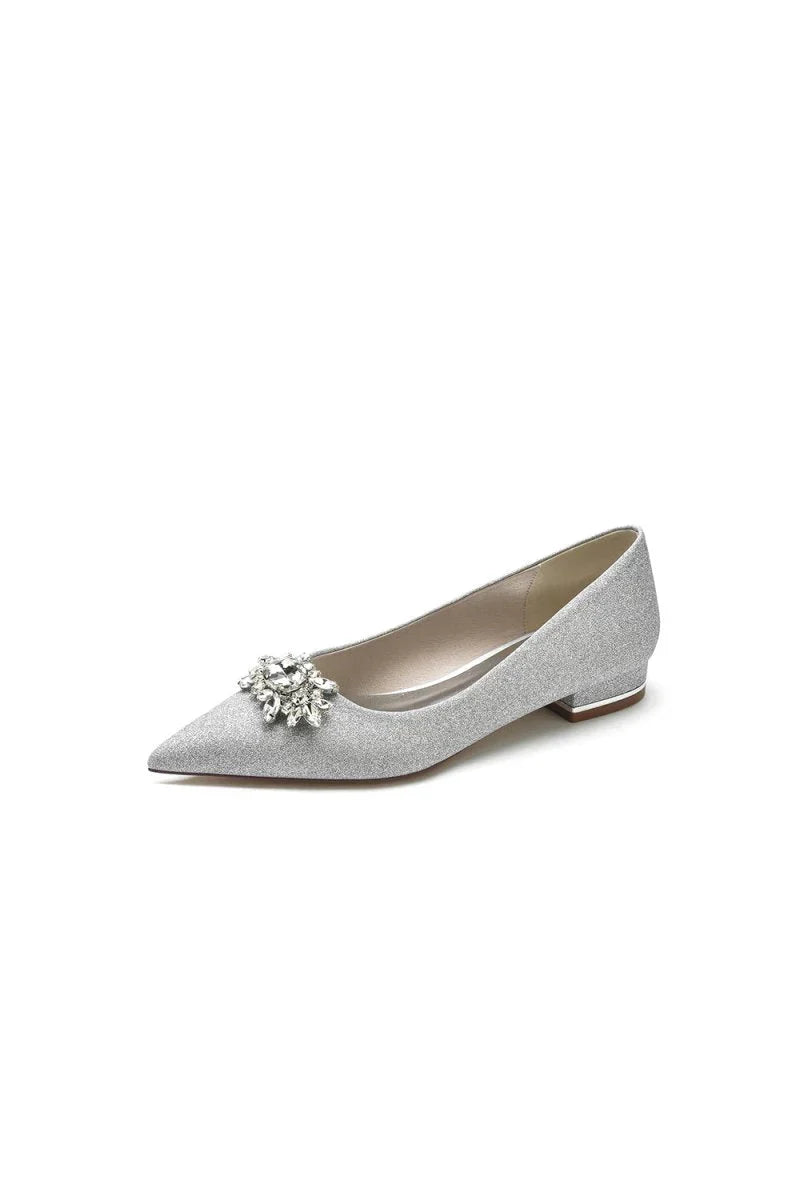 Pointed Toe Rhinestone Slip on Low Heels