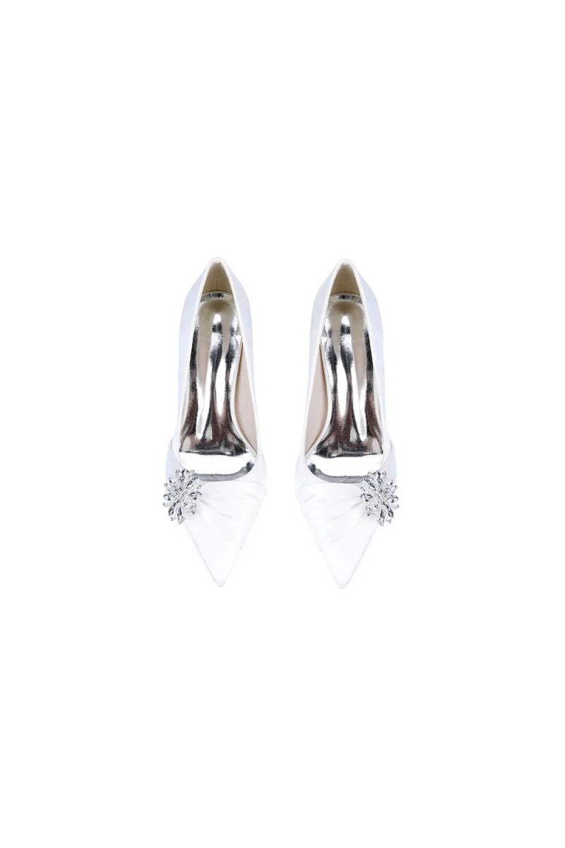 Champagne High Heels with Crystal Flower Embellishment
