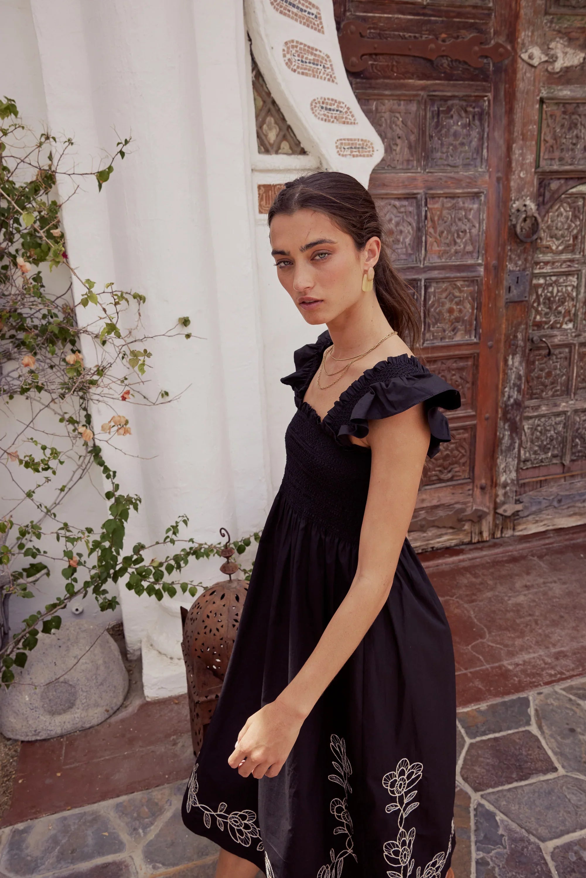 Lane Embroidered Midi Dress in Black FINAL SALE