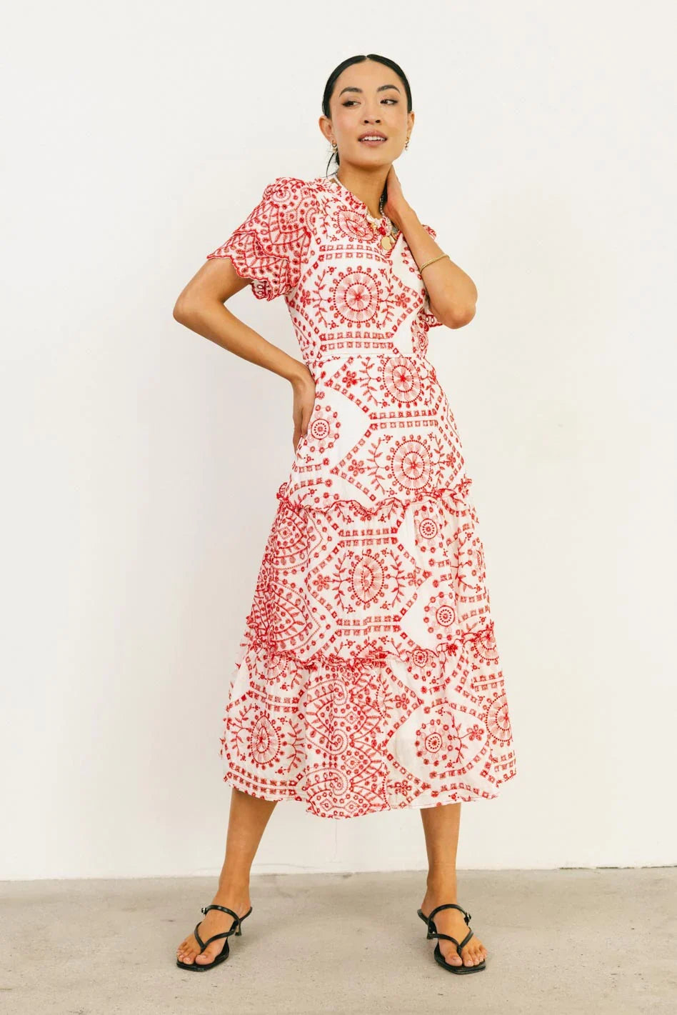 Alena Eyelet Lace Dress in Red FINAL SALE