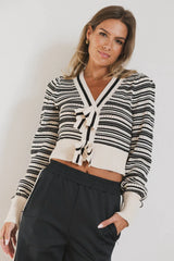 Kiara Striped Cardigan in Oatmeal FINAL SALE