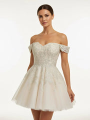 Lace White Appliques A Line Short Wedding Dress
