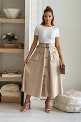 Off White And Taupe Dress With Pockets