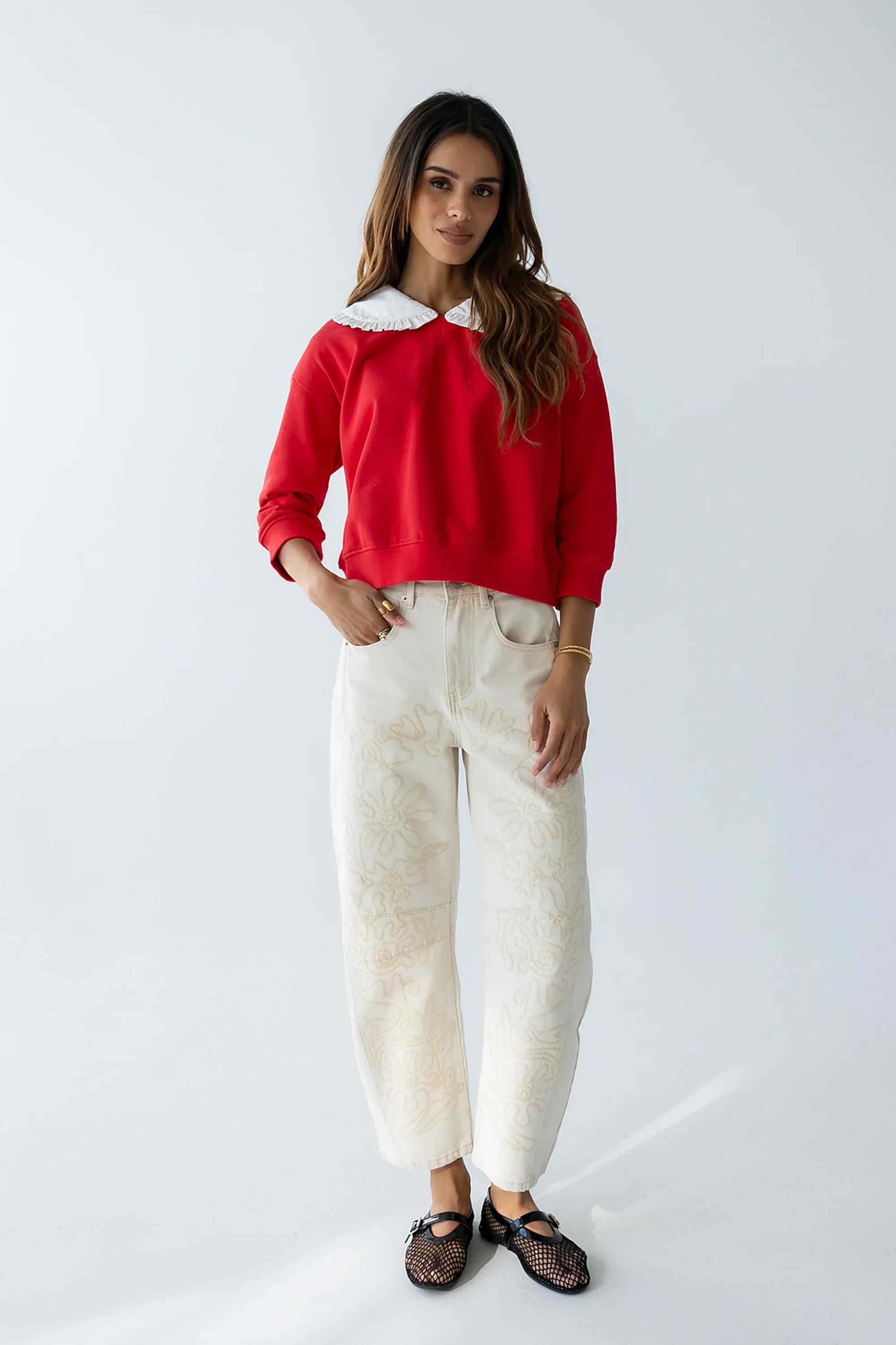 Eddie Collared Sweatshirt in Red