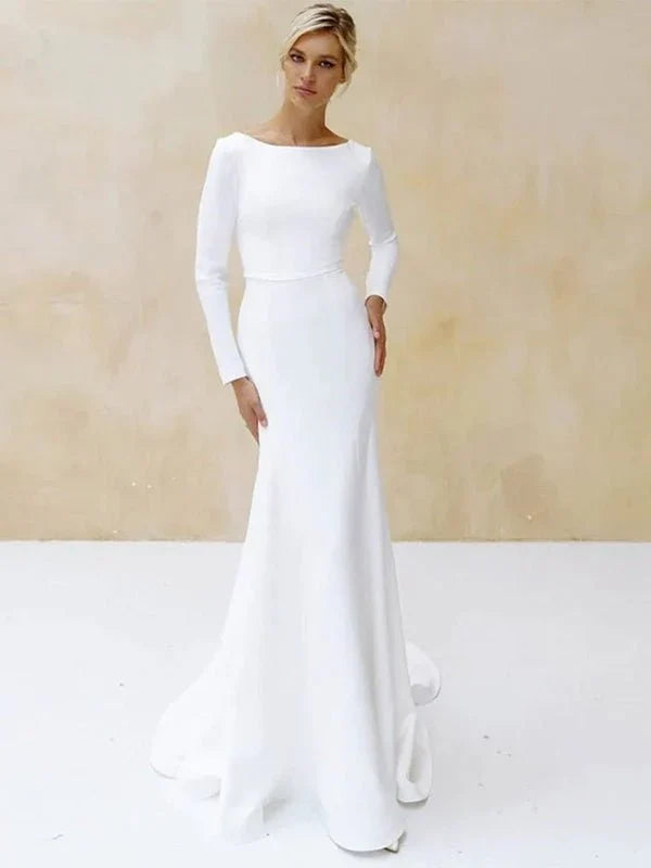 Mermaid Scoop Neck V Back Satin Wedding Dress