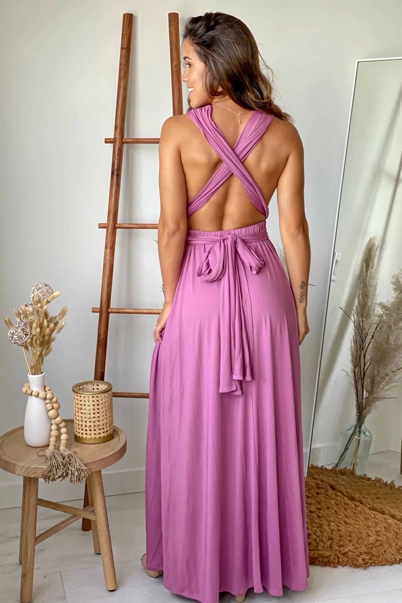 Mauve Multi Tie Maxi Dress With Slit