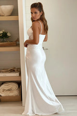 Ivory Sheer Lace Corset Bodice Maxi Dress