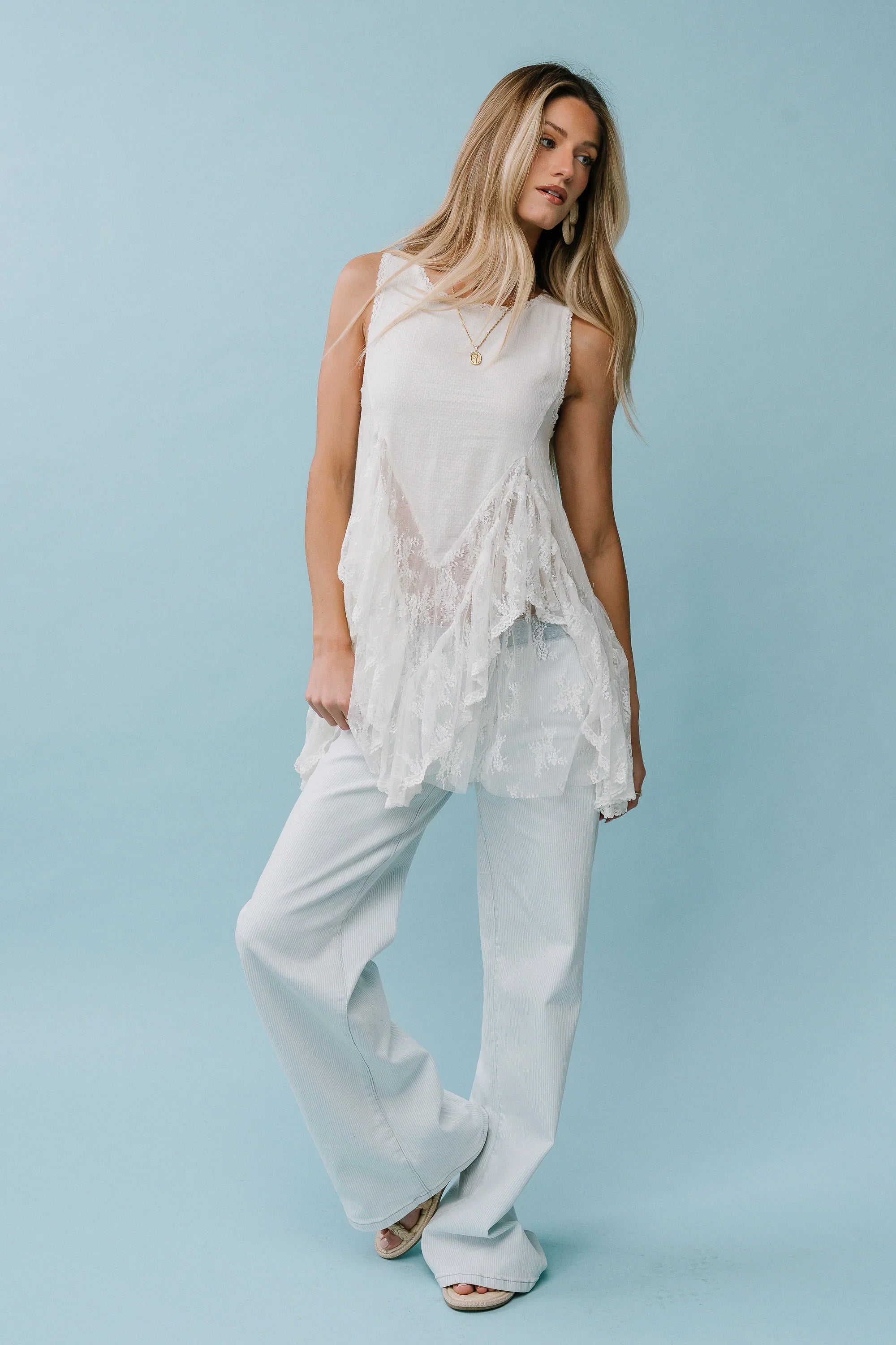 Mariana Lace Tank Top in Ivory