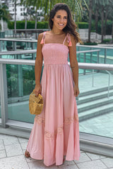 Blush Smocked Top Maxi Dress With Crochet Detail