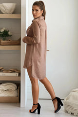 Latte Button Down Sequined Shirt Dress