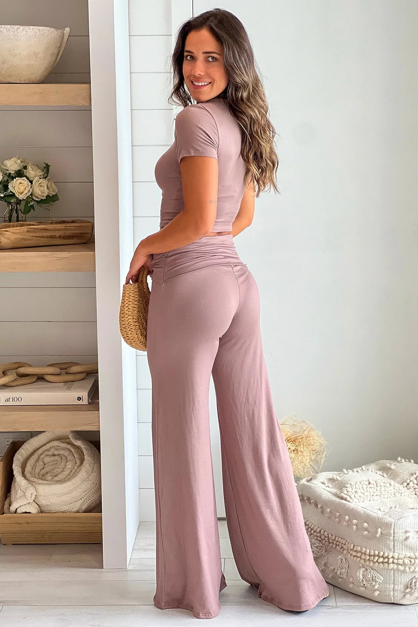 Mocha Crop Top And Pants Set
