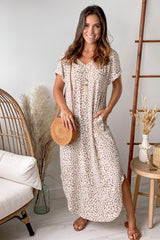 Ivory Leopard Maxi Dress With Pockets