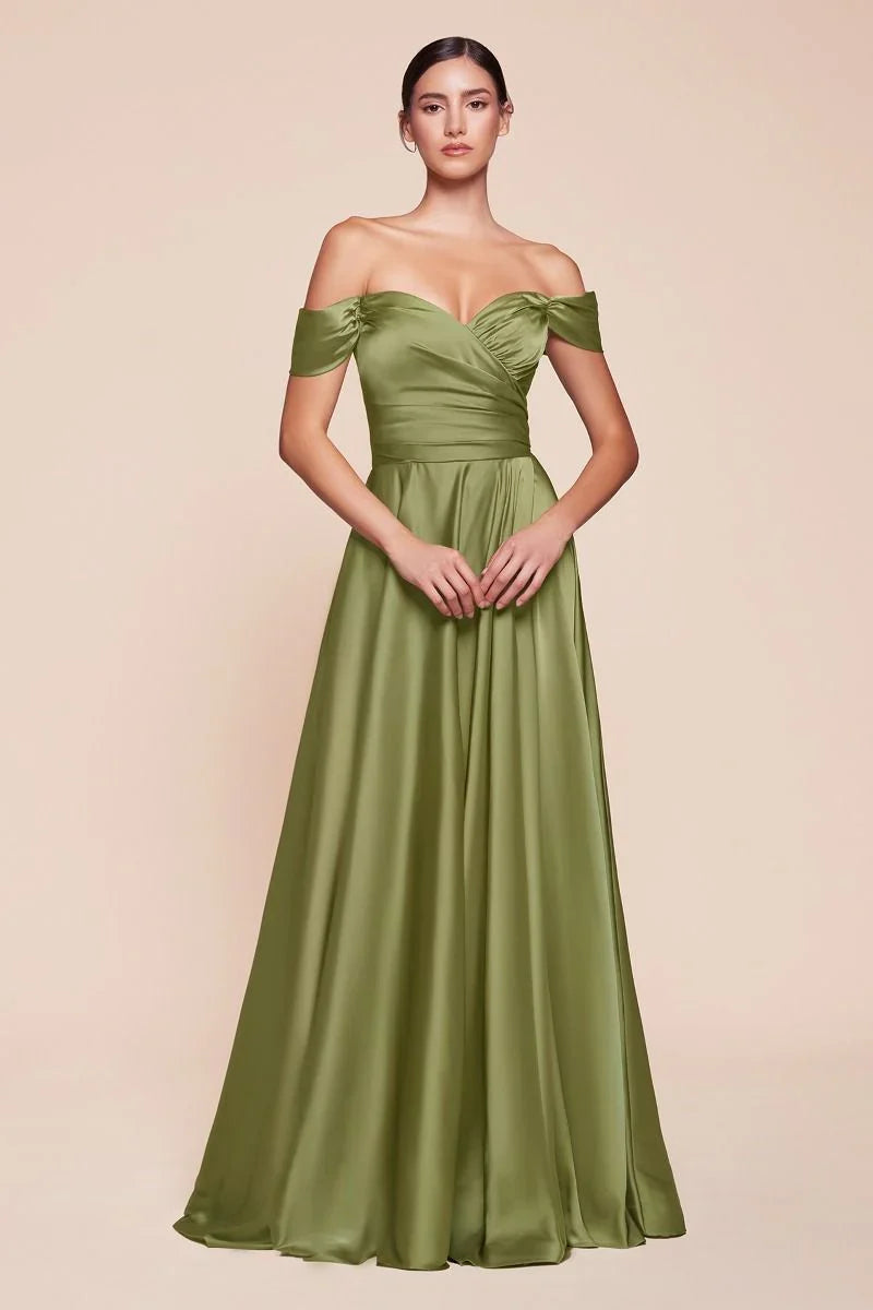 JILLIAN GOWN A LINE SOFT SATIN OFF THE SHOULDER DRESS