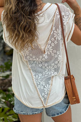 Ivory V Neck High Low Top With Lace Detail