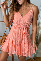 Light Coral Swiss Dot Short Dress