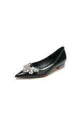Elegant Black Pointed Toe Flats with a Crystal Ornament
