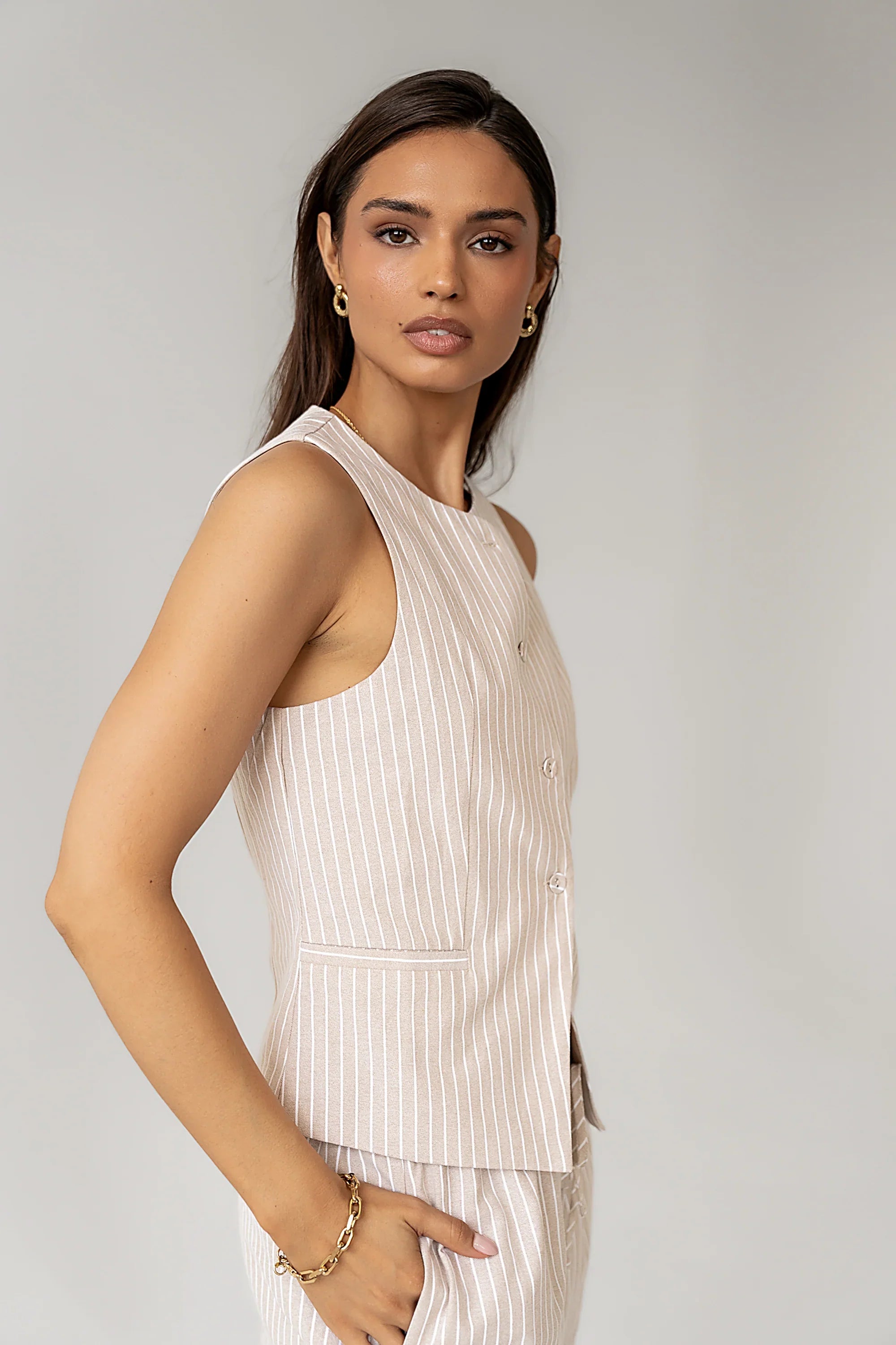 Rosa Striped Vest in Taupe