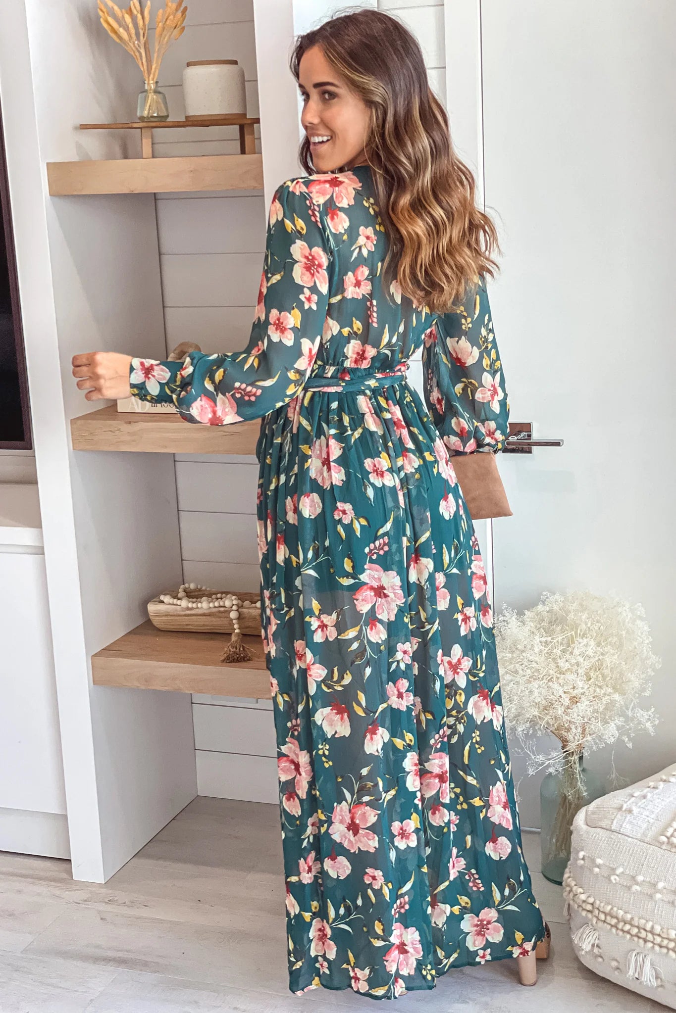 Hunter Green Floral Maxi Dress
