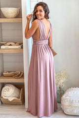 Blush V Neck Maxi Dress With Slit