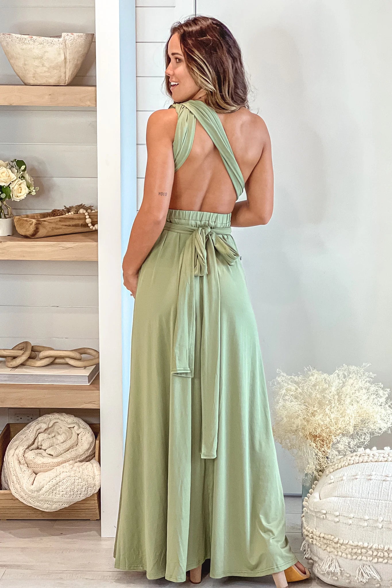 Olive Multi Tie Maternity Maxi Dress