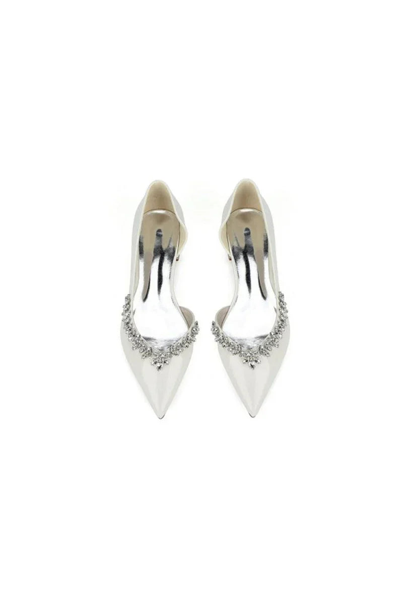 White Ballet Flats with Crystal Accent