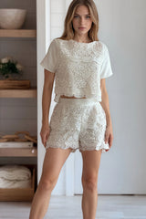 Oatmeal Crochet Top And Shorts Set