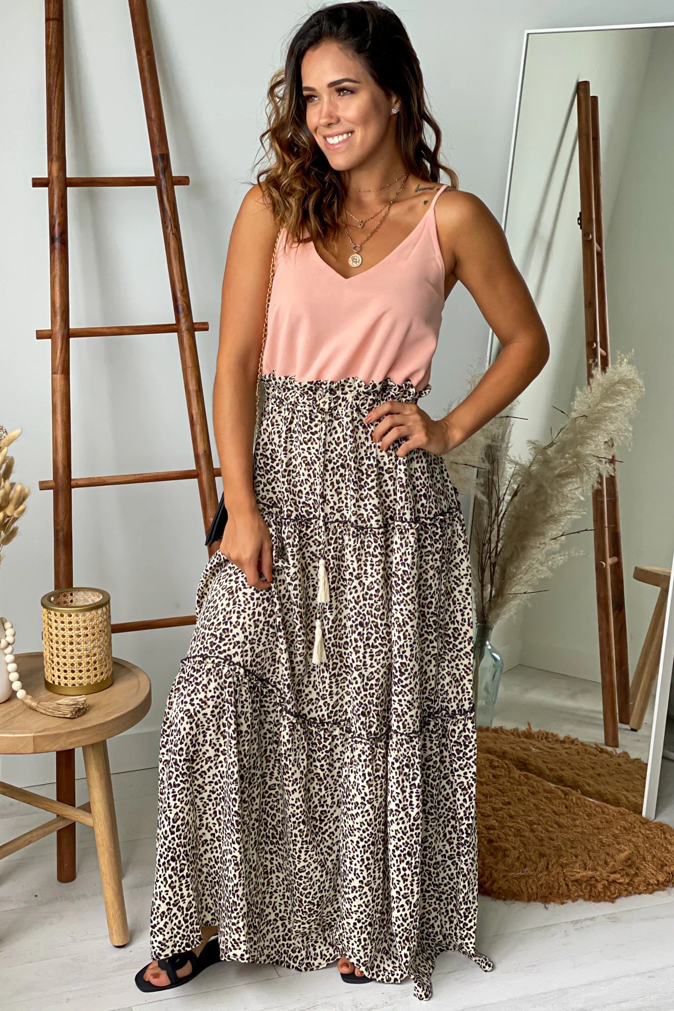 Peach and Leopard Maxi Dress