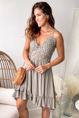 Olive Floral Crochet Top Short Dress