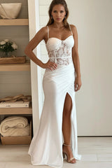 Ivory Sheer Lace Corset Bodice Maxi Dress