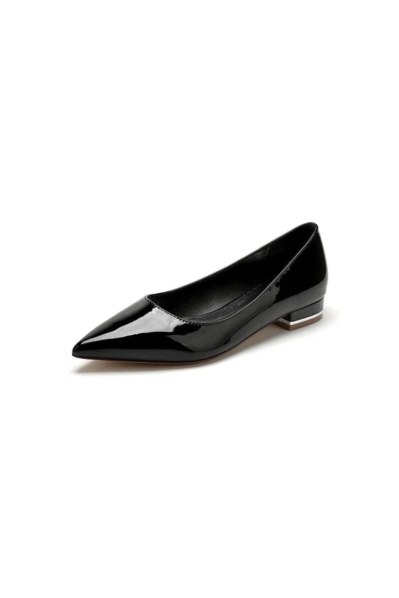 Simple Pointed Toe Slip on Patent Leather Low Heels