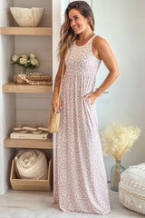 Taupe Leopard Print Maxi Dress With Pockets