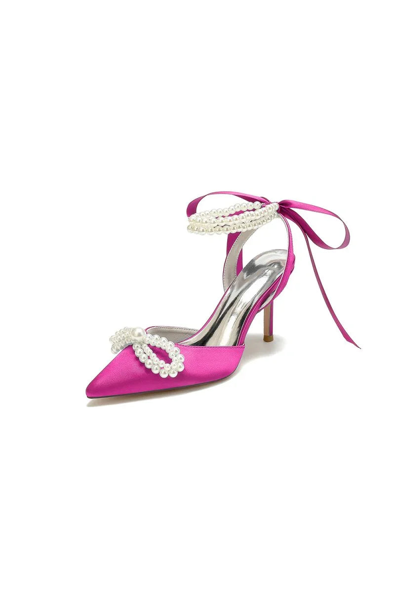 Pointed Toe Pearl Strap with Ribbon Tie