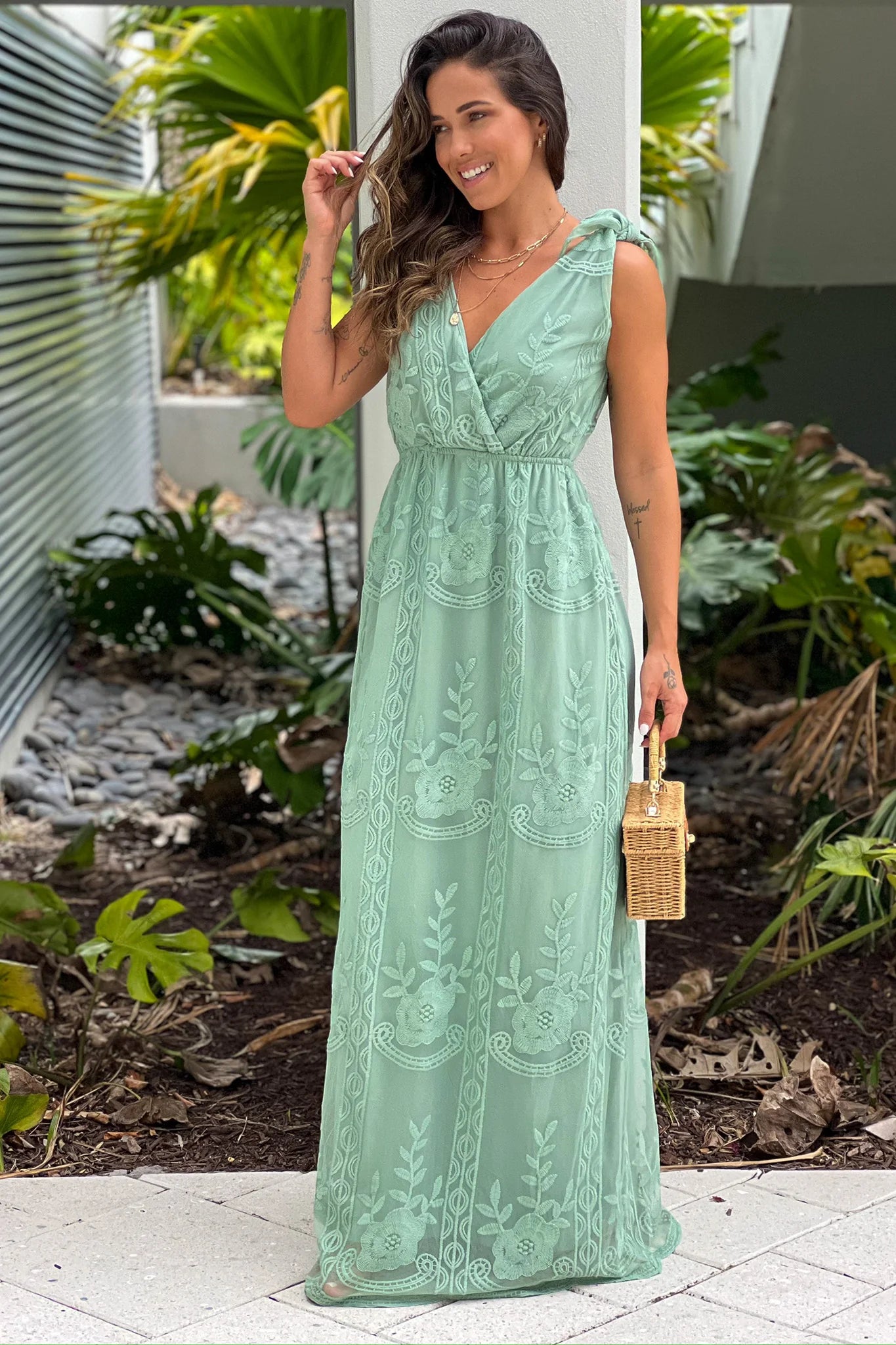 Sage Lace Maxi Dress