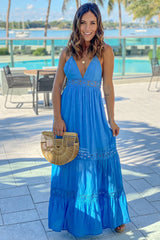 Blue Crochet Waist Maxi Dress