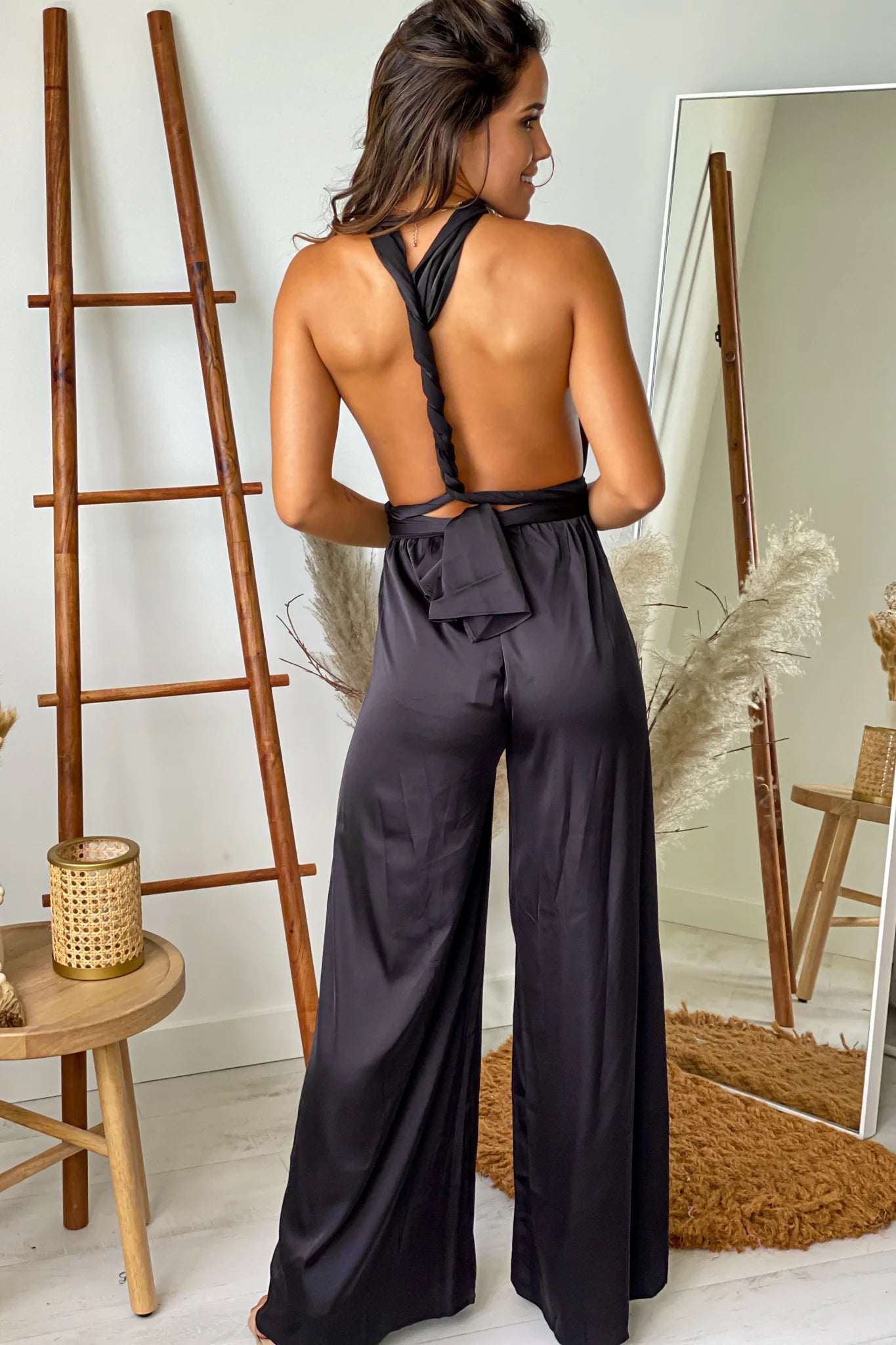 Black Satin Multi Tie Jumpsuit