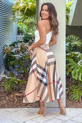Taupe Printed One Shoulder Midi Dress With Pockets