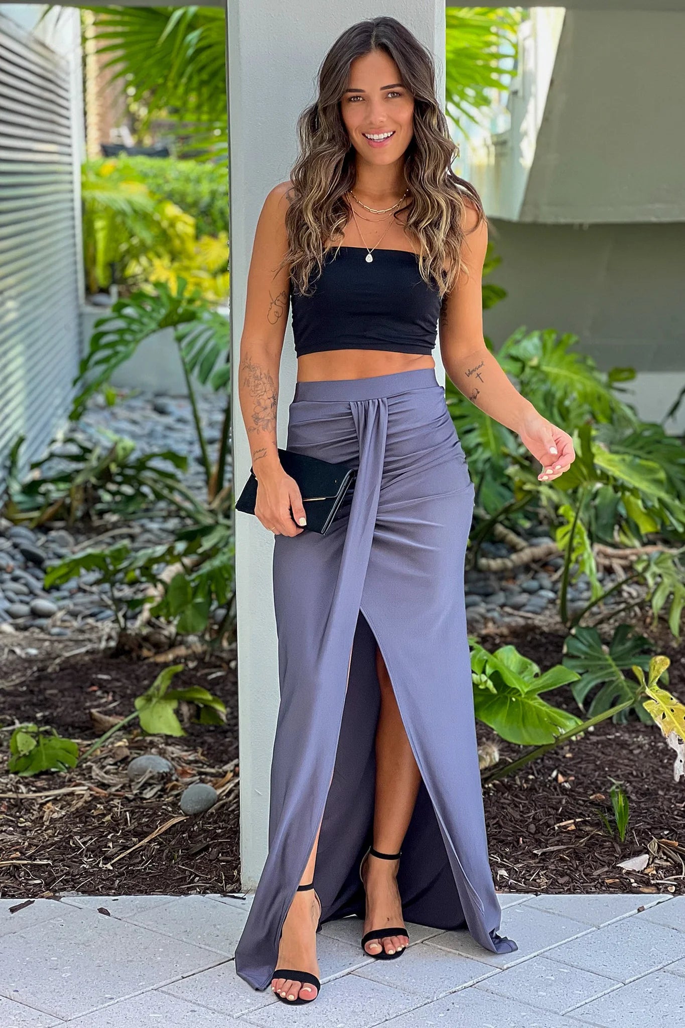 Charcoal Maxi Skirt With Slit