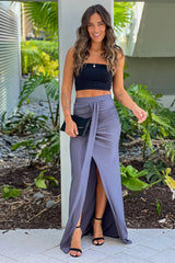 Charcoal Maxi Skirt With Slit