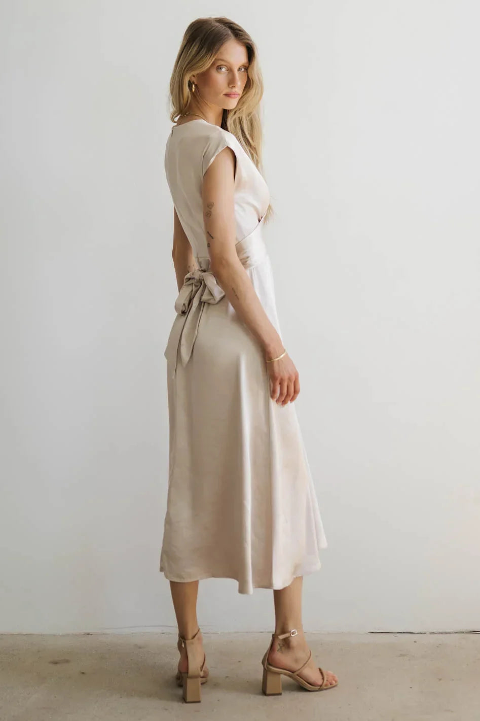 Rosalind Midi Dress in Champagne FINAL SALE