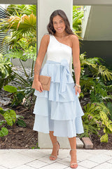Blue One Shoulder Layer Dress