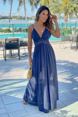 Navy Maxi Dress With Crochet Trim